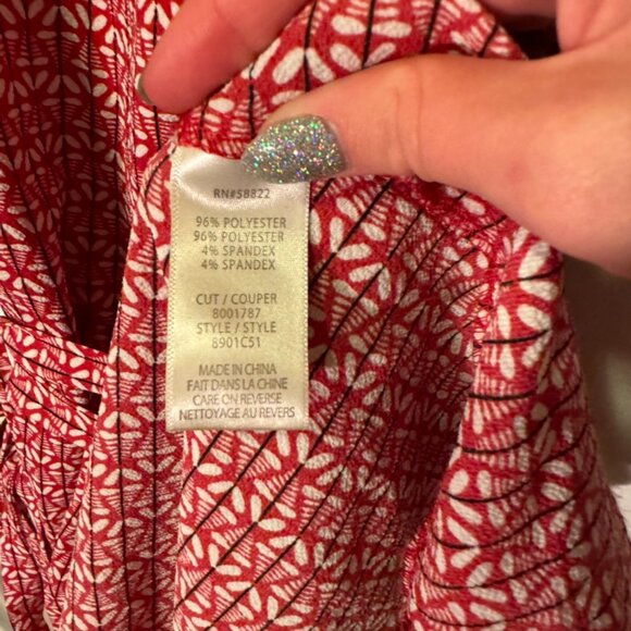 Max Studio Women's Ruffle Crepe High/Low Wrap Red and White Print Midi Dress - Picture 7 of 7